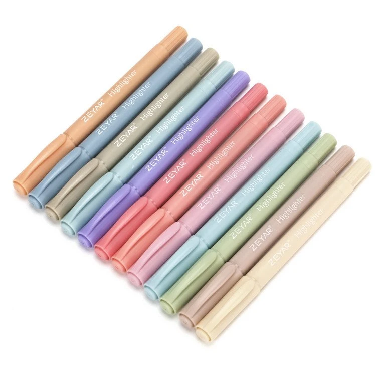 ปากกาเน้นข้อความน่ารัก 12 สีพร้อมเคล็ดลับคู่