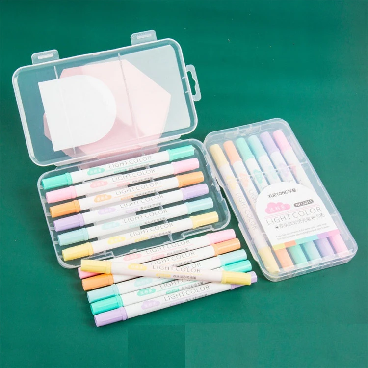 ปากกาเน้นข้อความสีพาสเทลปลายคู่ 6 ชิ้น