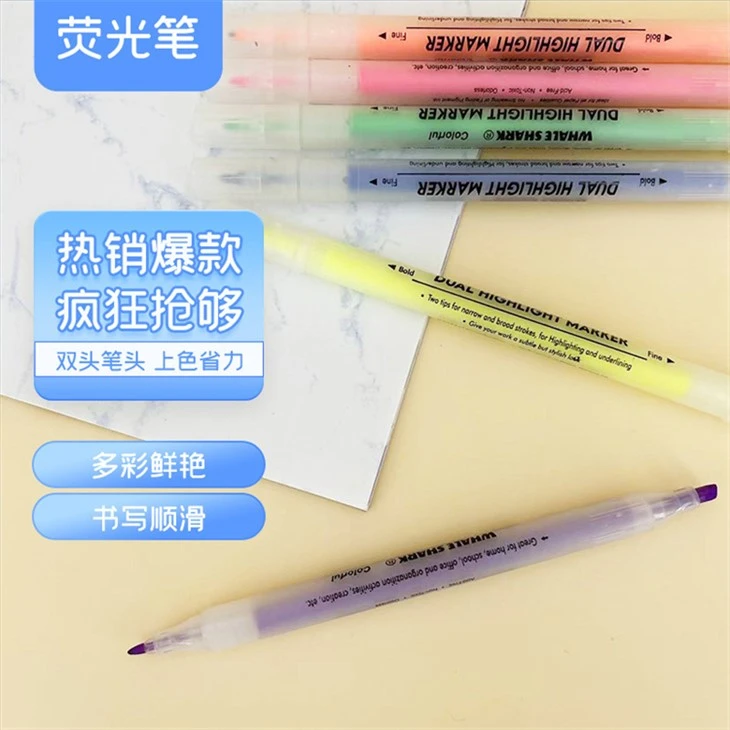 ปากกาเน้นข้อความปลายคู่สีอ่อน 6 ชิ้น